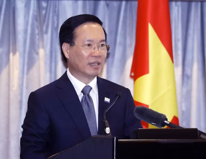 越南国家主席武文赏发表讲话。