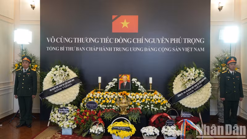 据越南驻俄罗斯大使馆信息，7月25日和26日，共约200个团体前来吊唁阮富仲总书记逝世。