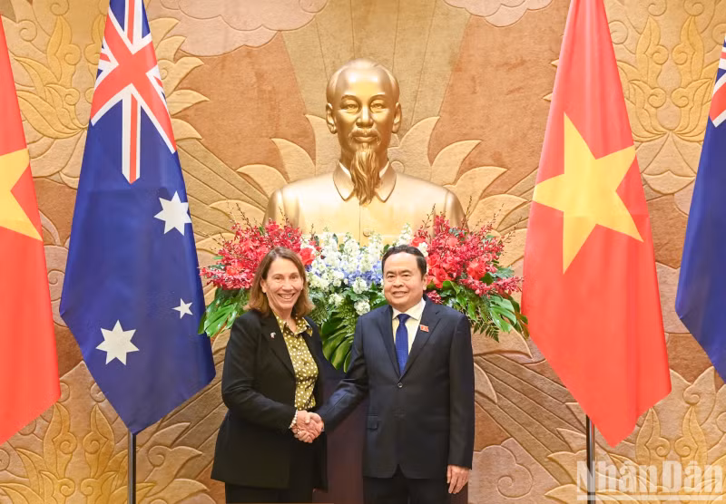 越南国会主席陈青敏与澳大利亚联邦议会参议长苏·莱恩斯举行会谈。 越南国会主席陈青敏与澳大利亚联邦议会参议长苏·莱恩斯举行会谈。