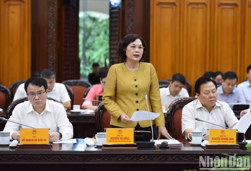 越南国家银行行长阮氏红在会上发表讲话。
