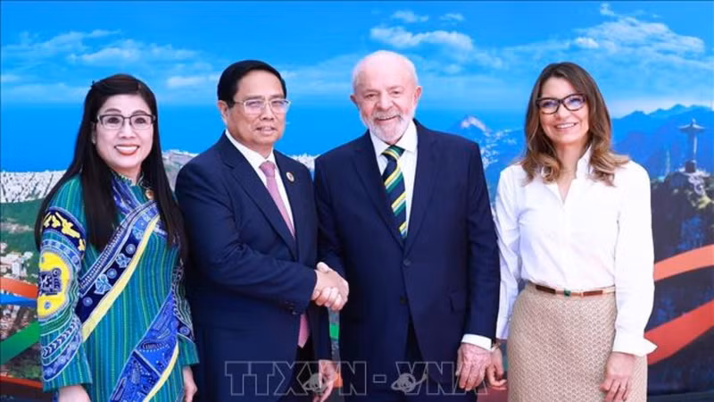 巴西总统、G20峰会主席路易斯·伊纳西奥·卢拉·达席尔瓦和夫人欢迎越南政府总理范明正和夫人。（图片来源：越通社）