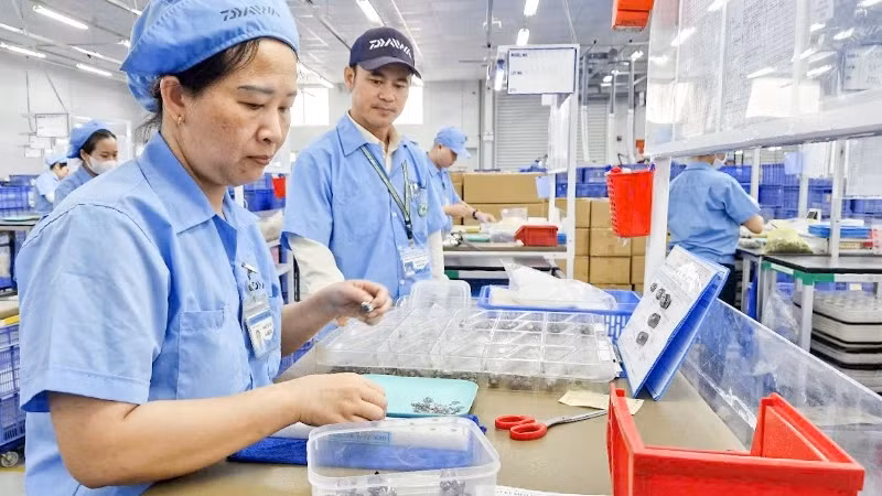 和庆工业园区的Daiwa（越南）责任有限公司的工人在生产中。