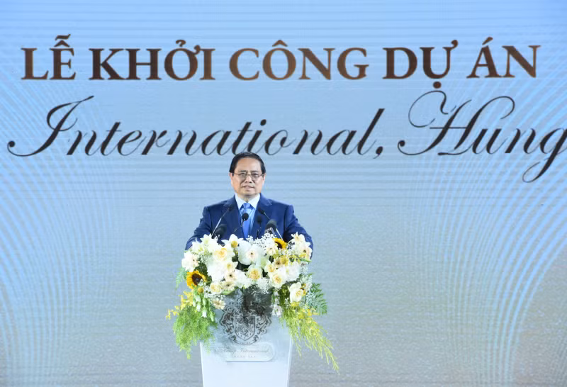 政府总理范明正在特朗普国际兴安项目动工仪式上发表讲话。