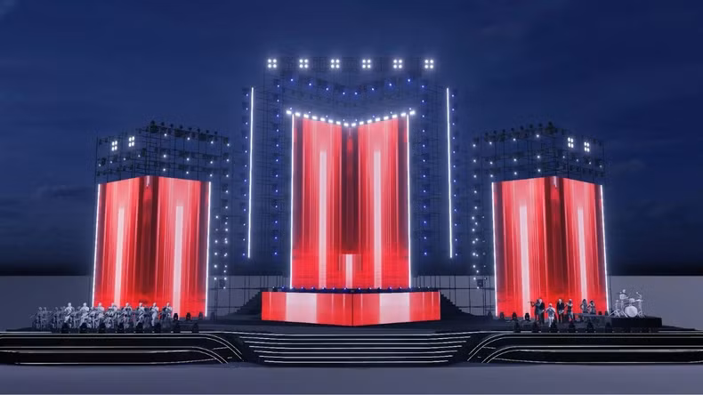 “喜迎2025新年音乐灯光秀”活动舞台透视图。