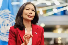 联合国驻越南常驻协调员宝琳·塔梅西斯接受越通社记者采访。（图片来源：越通社）