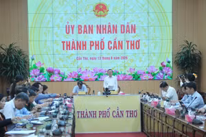 芹苴市人民委员会主席张景宣主持本市8月13日的会议。（图片来源：建设报）
