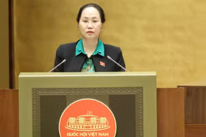 文化体育旅游部部长林氏芳清在会上作报告。（图片来源：VGP）