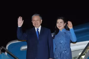 越共中央总书记、国家主席苏林及其夫人吴芳璃离开河内，启程对丹麦、欧盟和比利时进行访问。（图片来源：越通社）