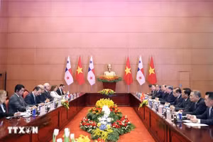 越共中央总书记、国家主席苏林与巴拿马总统何塞·劳尔·穆利诺举行会谈。（图片来源：越通社）
