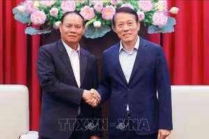 越南公安部部长梁三光会见老挝人民革命党中央书记处常务书记维莱·拉坎丰。（图片来源：越通社）