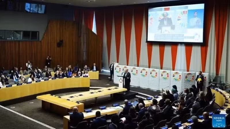 2025年9月22日，联合国秘书长安东尼奥·古特雷斯在美国纽约联合国总部举行的“可持续发展目标时刻”活动上发表讲话。