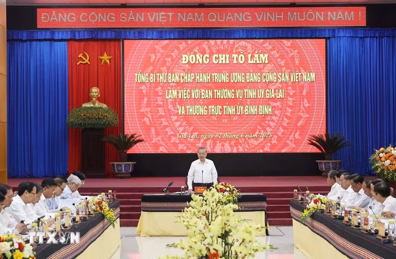 越共中央总书记苏林在会上发表讲话。