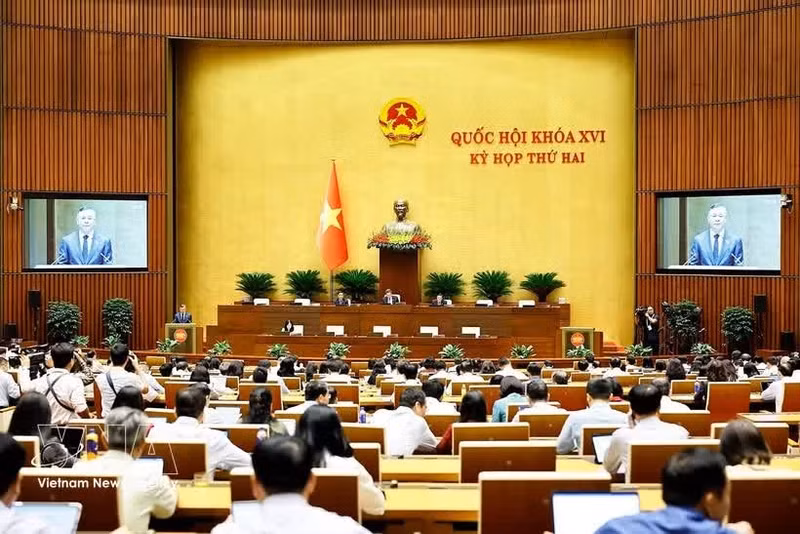 国会听取关于《国家预算法（合并版）》草案、《招标法（修正案）》等的呈文和审查报告。（图片来源：越通社）