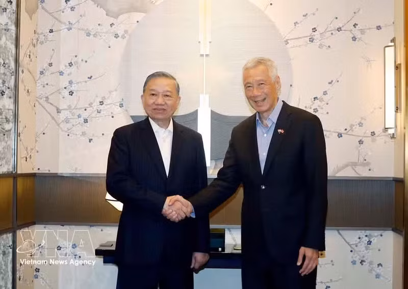 越共中央总书记、国家主席苏林会见新加坡前总理李显龙。