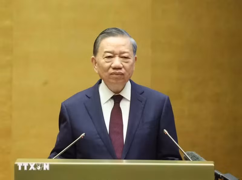 越共中央总书记、国家主席苏林发表讲话。（图片来源：越通社）