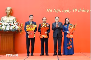 国会主席陈青敏向2025-2030年任期国会下属机构党委书记颁发决定并赠送鲜花。（图片来源：越通社）