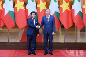 越共中央总书记、国家主席苏林和缅甸联邦共和国总统敏昂莱。