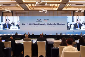 第十一届亚太经合组织（APEC）粮食安全部长级会议现场。越南农业与环境部长郑越雄在会上发表讲话。（图片由越南驻华大使馆提供）