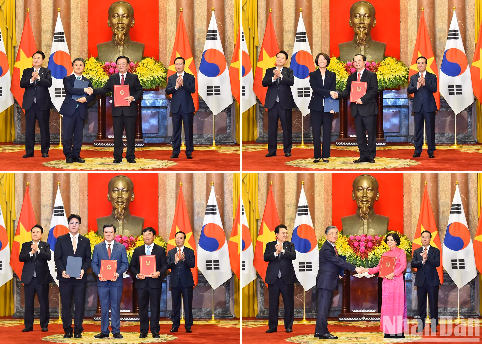 武文赏主席和尹锡悦总统及两国高级代表共同见证了两国有关机构签署并交换17份合作文件。 武文赏主席和尹锡悦总统及两国高级代表共同见证了两国有关机构签署并交换17份合作文件。