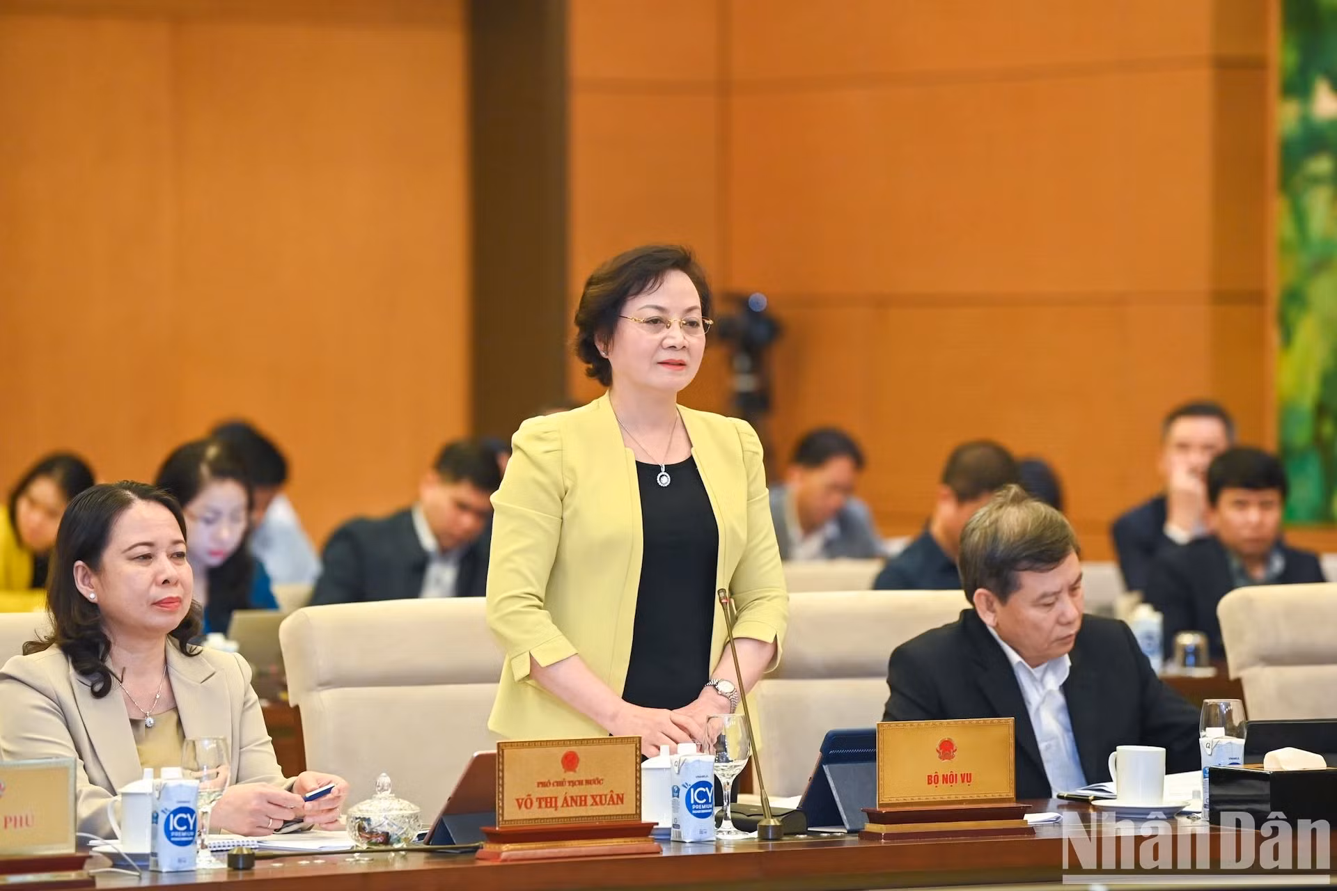 内务部部长范氏青茶发表讲话。