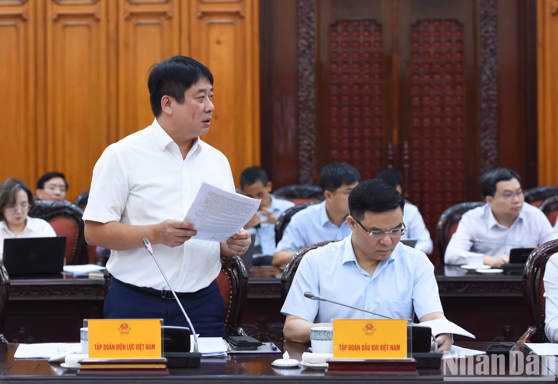 越南电力集团总经理阮英俊发表讲话。