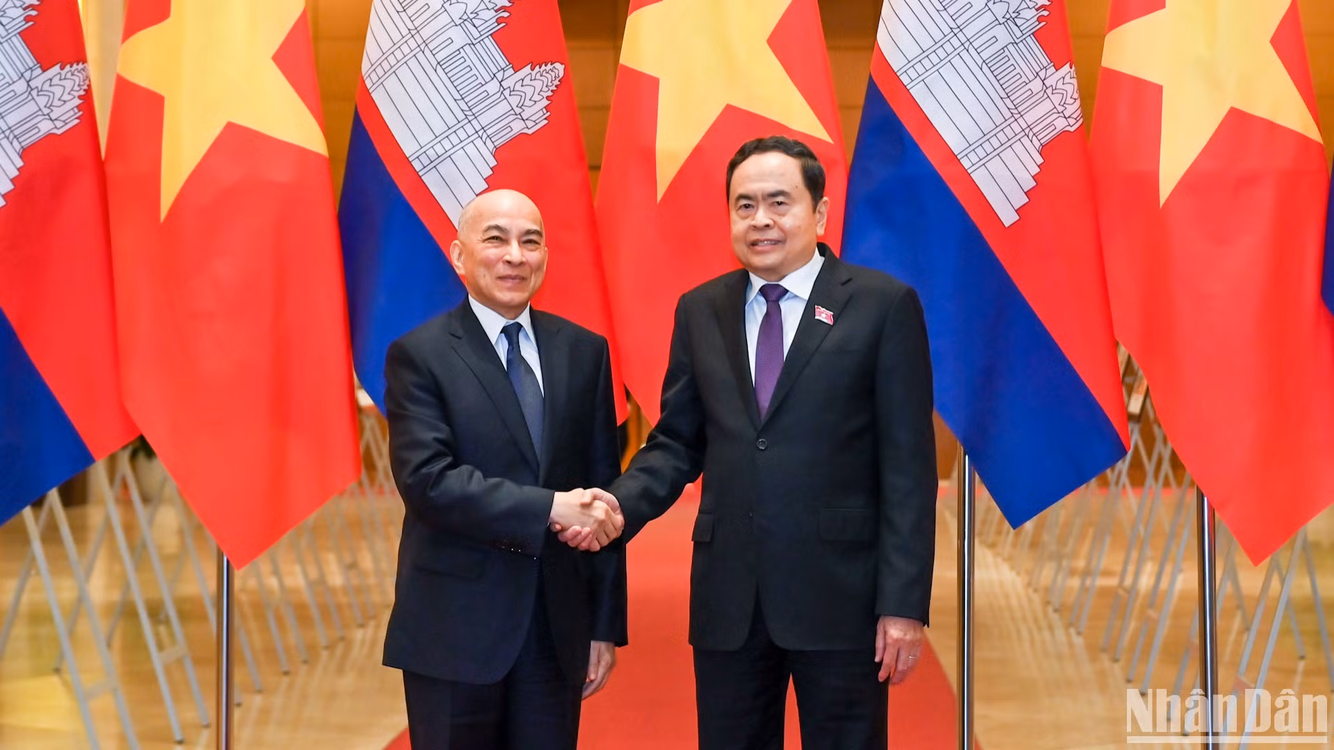 越南国会主席陈青敏会见柬埔寨国王诺罗敦·西哈莫尼【组图】