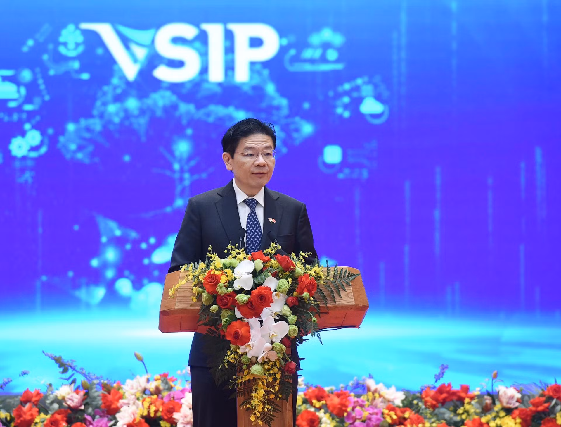 新加坡总理黄循财发表讲话。 新加坡总理黄循财发表讲话。