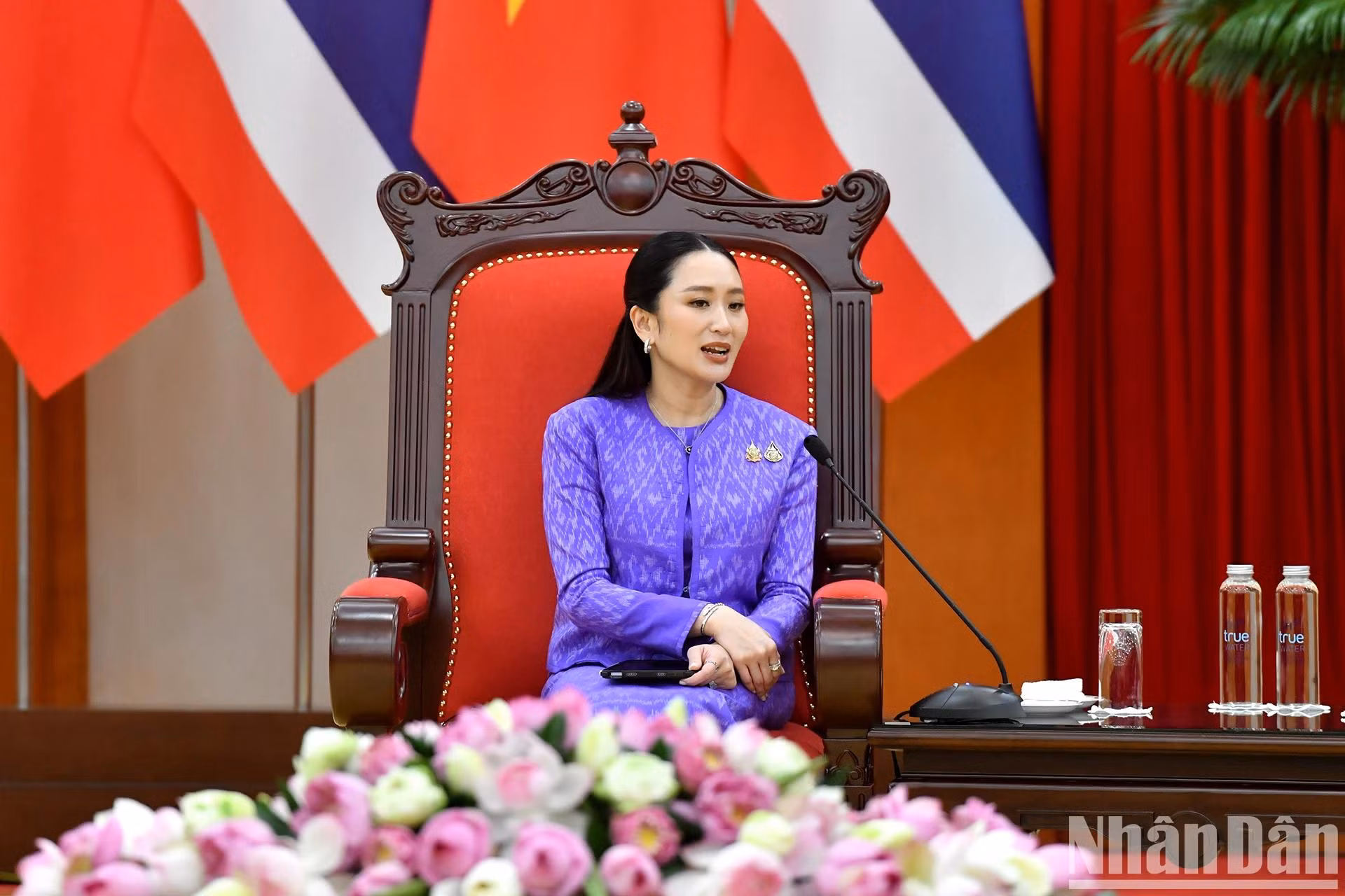 佩通坦·西那瓦总理在会见中发言。