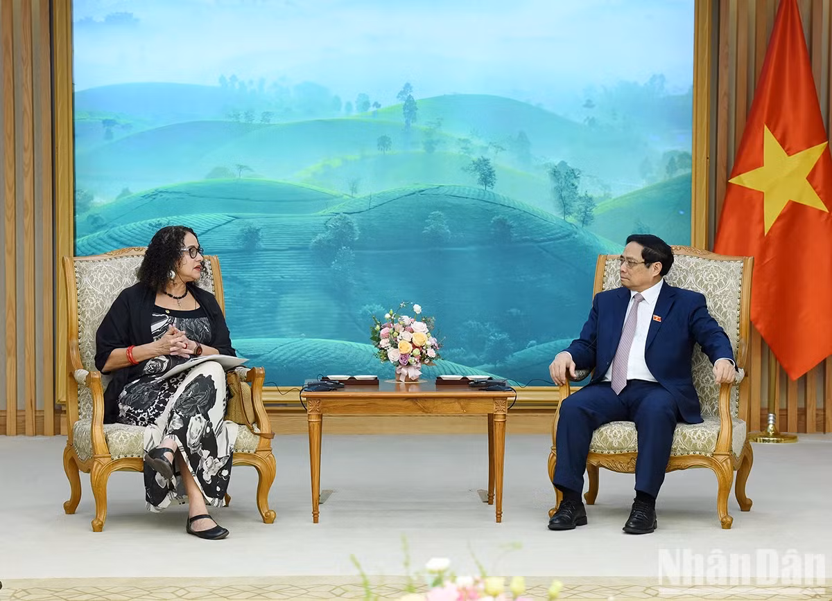 越南政府总理范明正会见巴西科技创新部部长卢西亚娜·桑托斯。（陈海 摄）