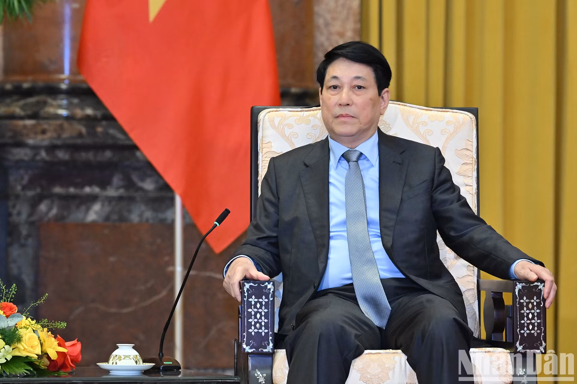 越南国家主席梁强会见埃塞俄比亚总理阿比·艾哈迈德·阿里时发表讲话。