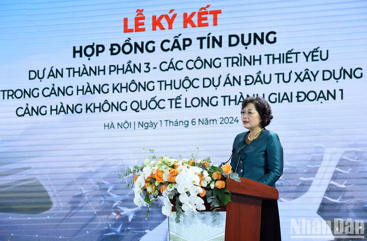 越南国家银行行长阮氏红发言。