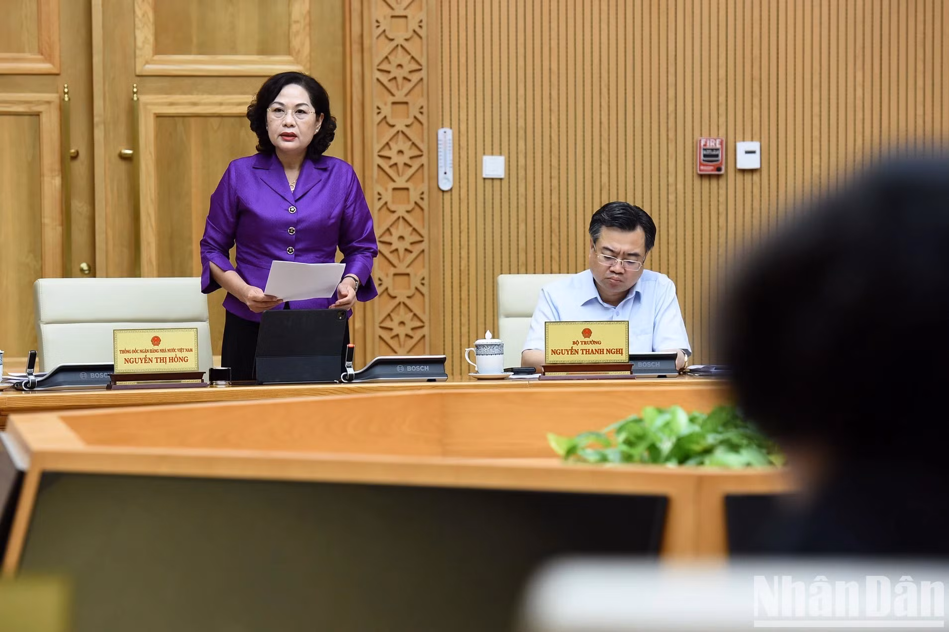 越南国家银行行长阮氏红在会上发表讲话。
