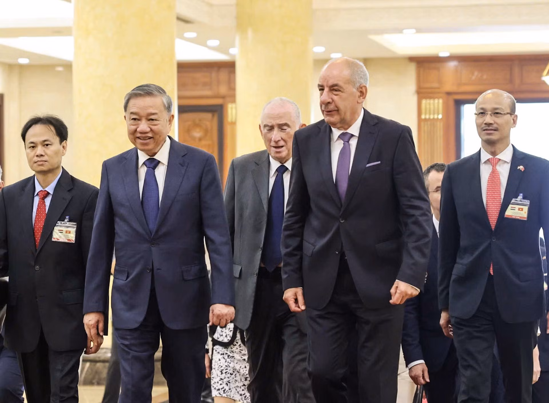 越共中央总书记苏林欢迎匈牙利总统舒尤克·道玛什。