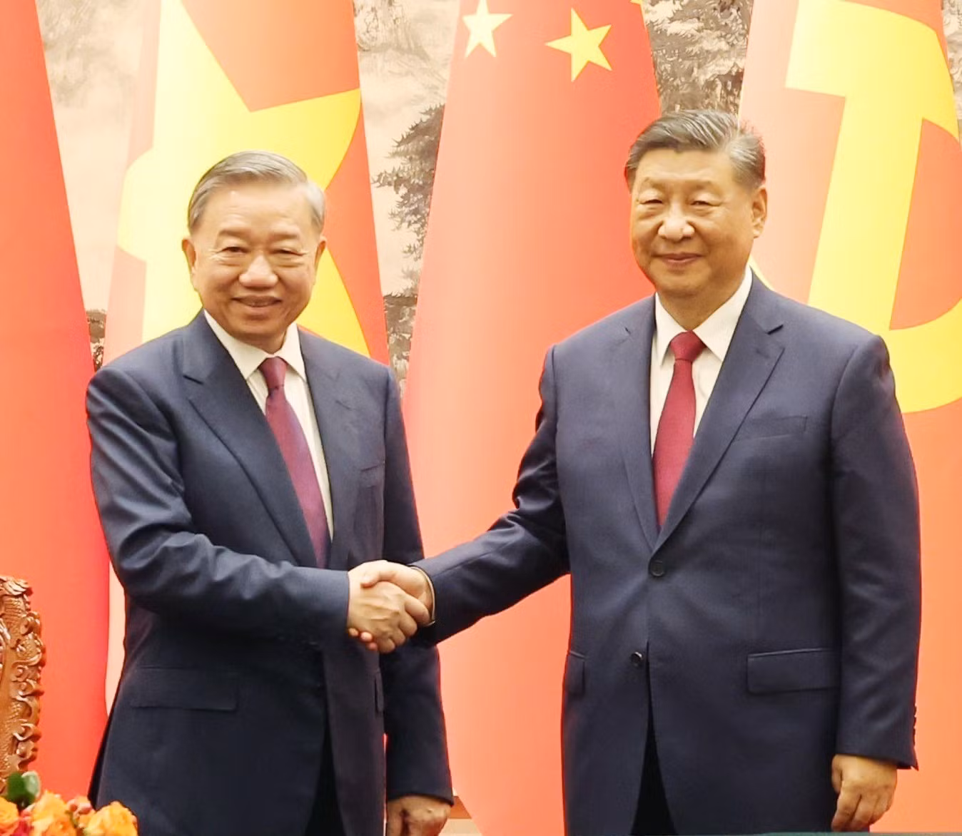 越共中央总书记、国家主席苏林与中共中央总书记、国家主席习近平。（图片来源：越通社）