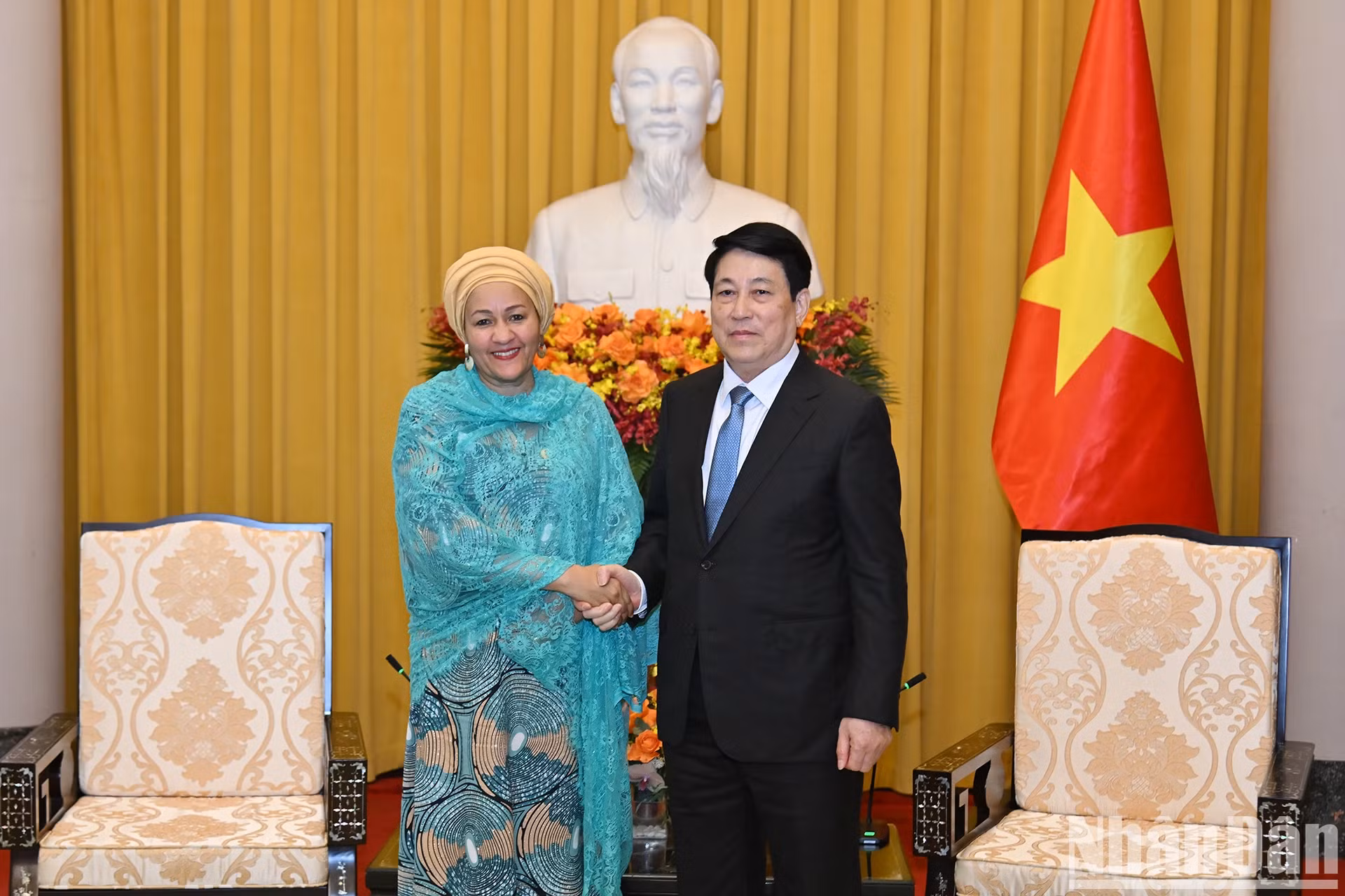 越南国家主席梁强与联合国副秘书长阿米娜·穆罕默德。