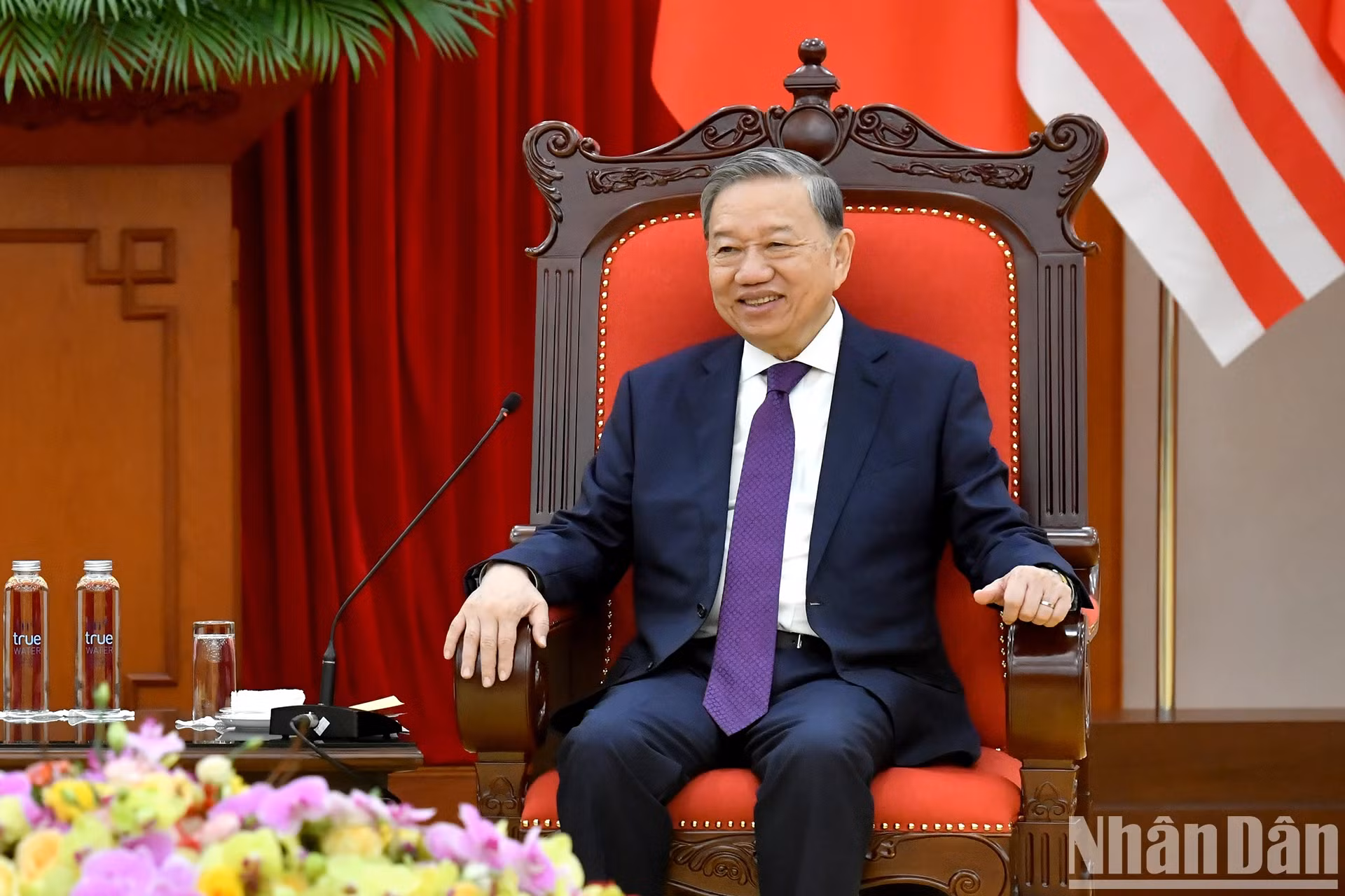 苏林总书记在会见中发表讲话。