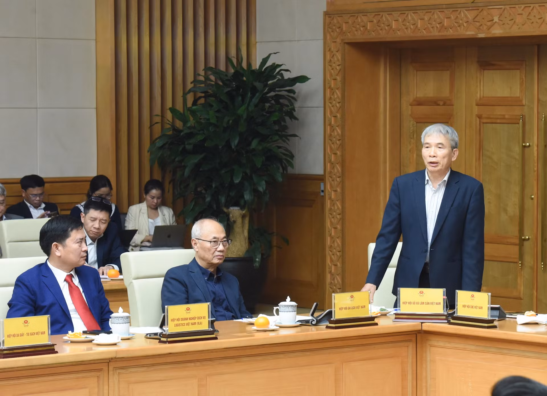 越南木材与林产品协会副主席兼秘书长吴士怀发表讲话。