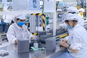 富寿省平川一工业区越星工程（Star Engineers）有限公司员工进行电子零部件生产作业。（图片来源：越通社）