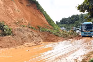 强降雨导致宣光省多条道路发生山体滑坡。（图片来源：越通社）