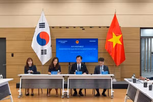 越南驻韩国大使武胡（右二）主持座谈会。（图片来源：越通社）