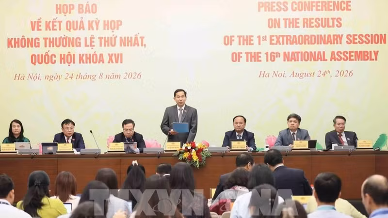 越南第十六届国会第一次非常规会议新闻发布会现场。（图片来源：越通社）