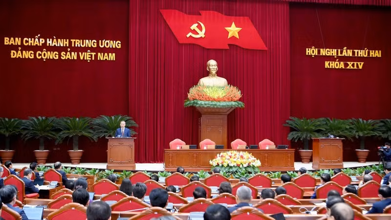 越共十四届二中全会闭幕。（登科 摄）