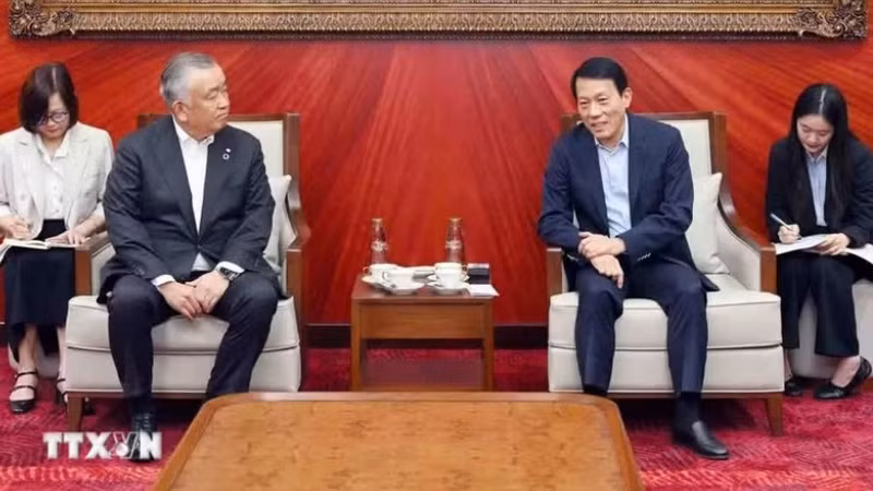 越南公安部长梁三光会见日本大和控股集团董事长长尾丰。（图片来源：越通社）