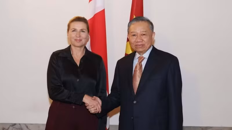 共中央总书记、国家主席苏林与梅特·弗雷泽里克森举行会谈。（图片来源：越通社）