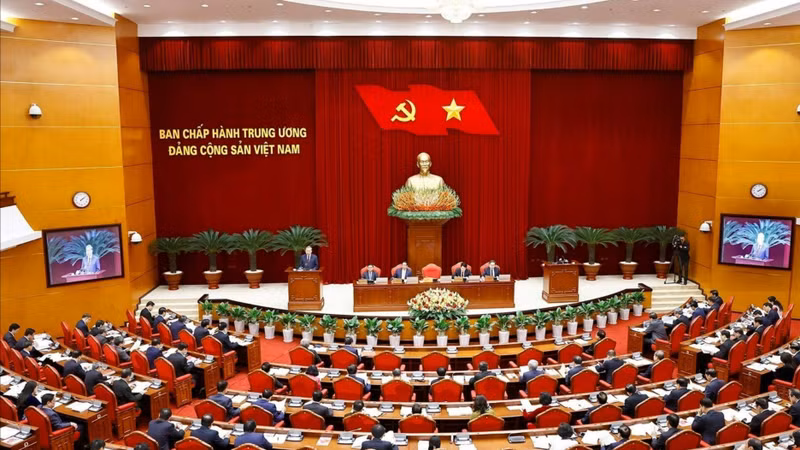 越共第十三届中央委员会开幕会式场景。（图片来源：越通社）