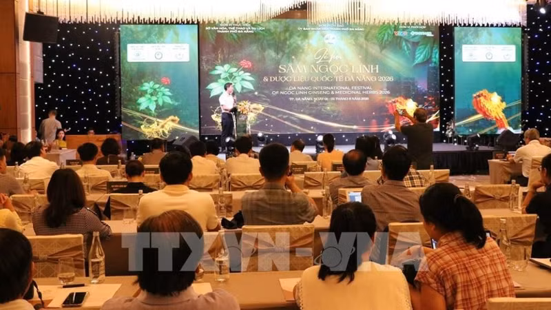 岘港市2026年国际玉灵人参与药材节新闻吹风会吸引媒体关注。（图片来源：越通社）