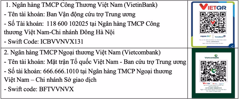 附图：越南祖国阵线中央委员会公布接收第10号台风“博罗依”救灾捐赠资金账号。（图片来源：青年报）