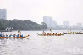 在河内西湖举办的龙舟赛事。（世大 摄）
