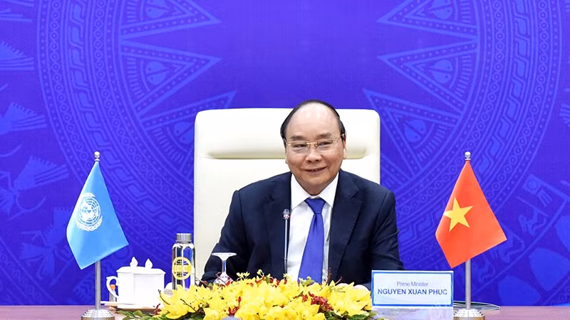 越南政府总理阮春福出席联合国安理会高级别视频公开辩论会。（陈海 摄）
