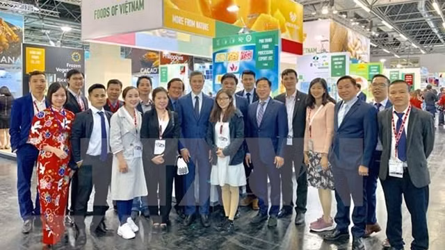参展的越南各家企业代表。（图片来源：越通社）